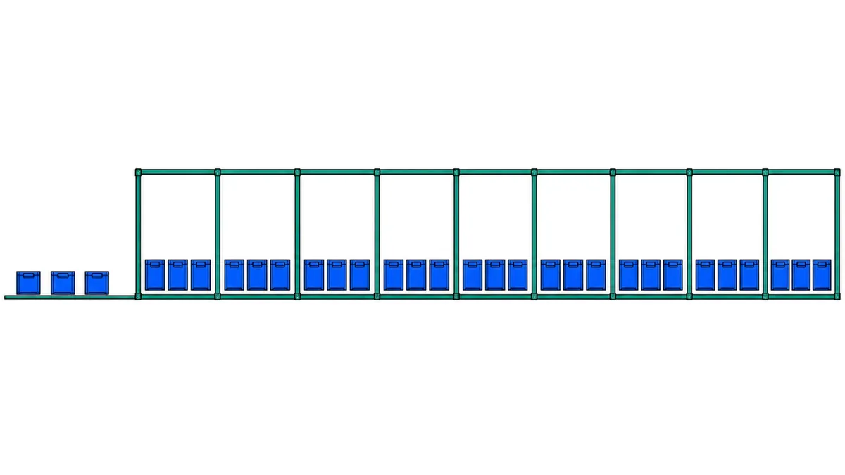 9群の収納から3個だけが左の余白へ離れる断面