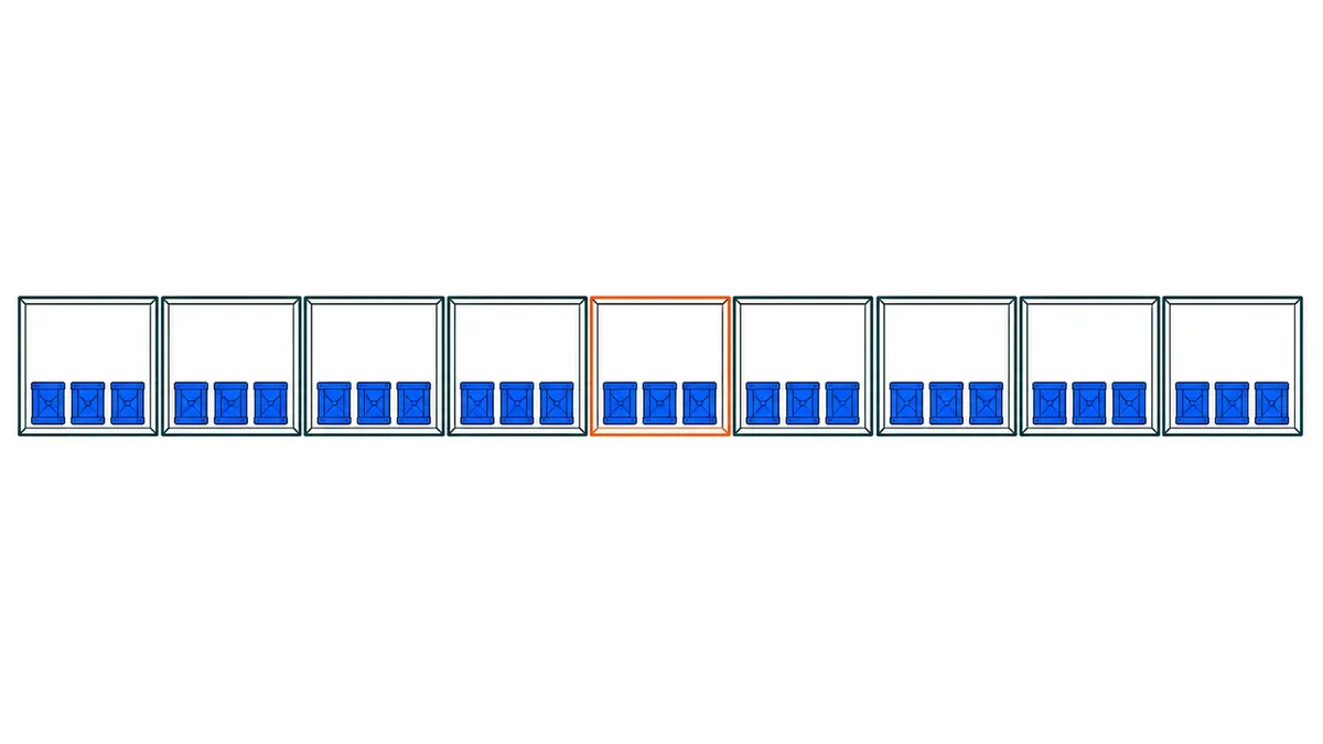 9室のうち中央の1室だけがオレンジ枠になった図
